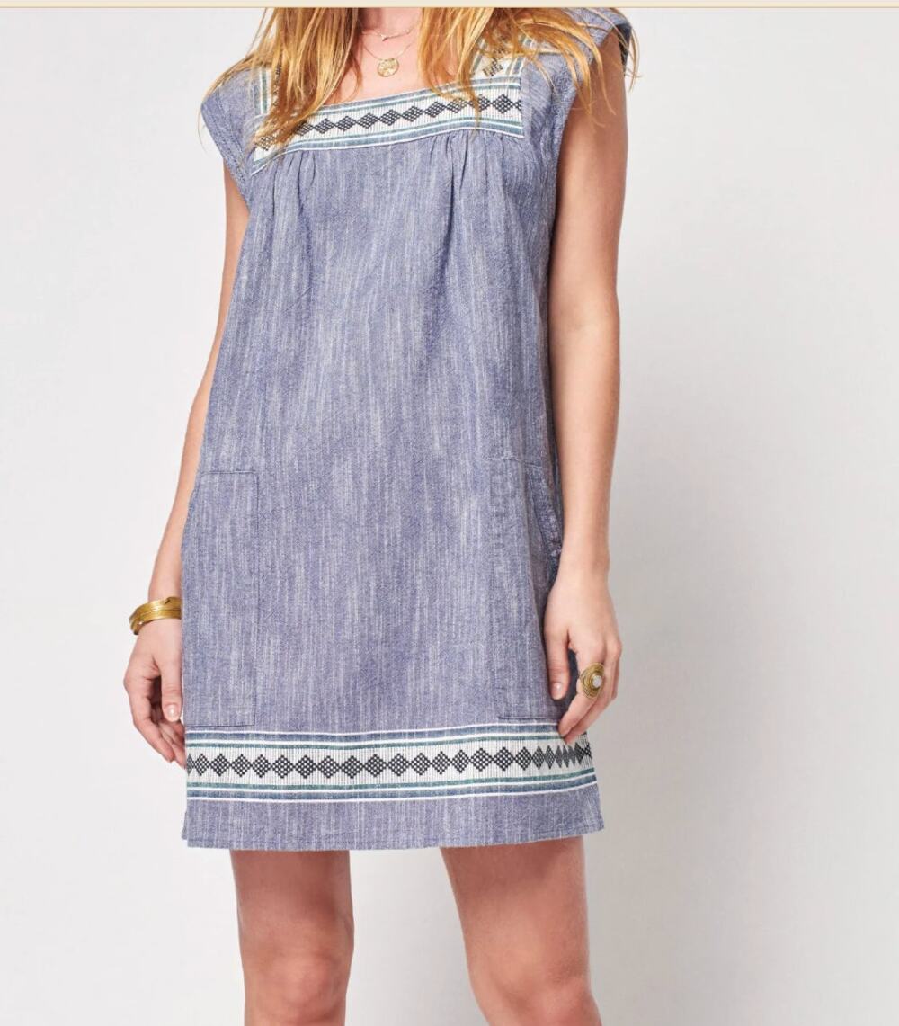 Faherty Hailee Chambray Shift Dress Organic Cotton Medium
